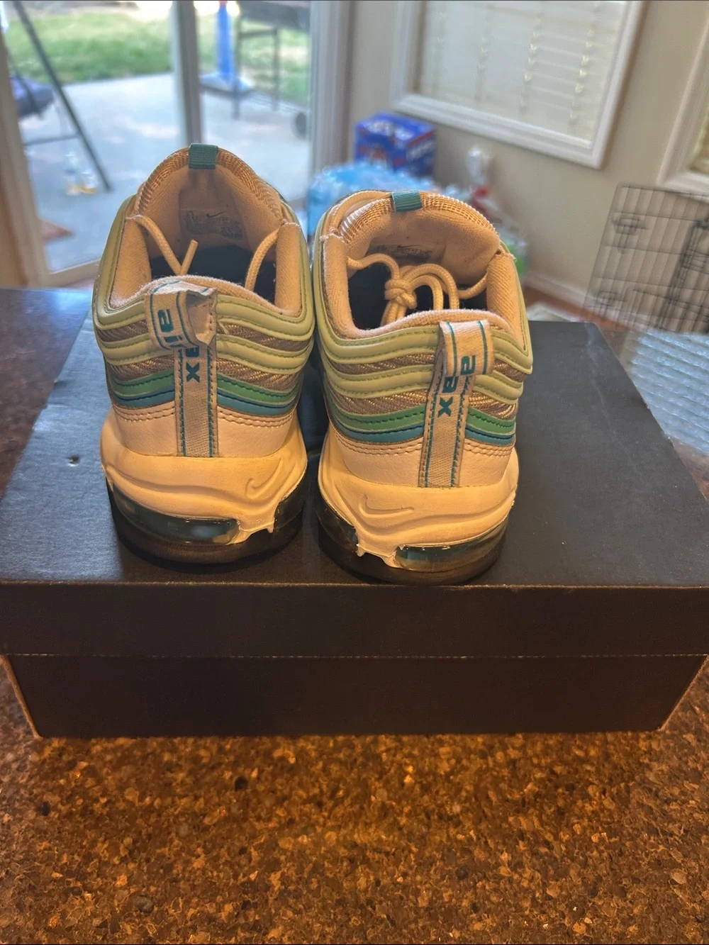 Nike air max 97 Men’s Sneakers - White with Green & Blue Stripes